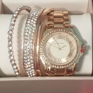 Adrienne Vittadini Rose Gold Watch with Bracelets